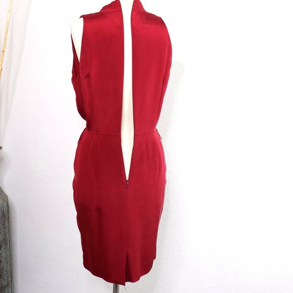 JONES NEW YORK Silk Dress Grecian V-Neck Wrap Bodice, Knee Length : Neon Red Sz - Picture 6 of 16